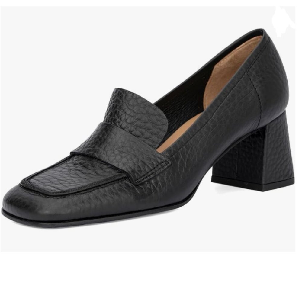 Black Women’s Classic Pumps Block Mid Heels Dressy Loafers Square Toe Shoes